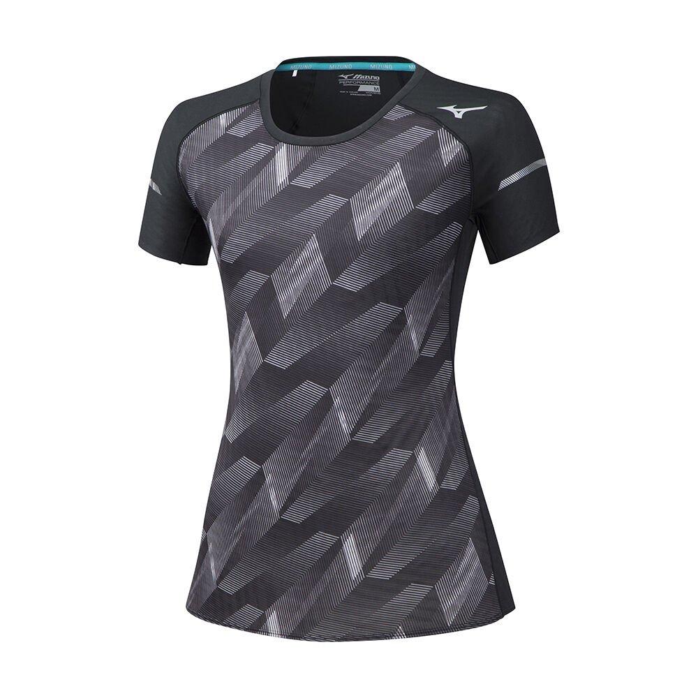 Women's Mizuno T-Shirts Black/White Aero Apparel - J2GA970109